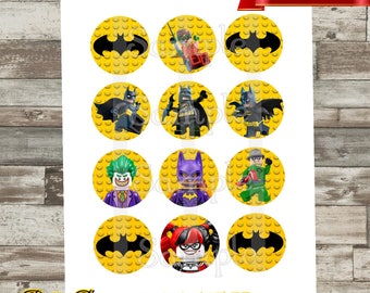 Batman, Birthday, Cupcake Toppers, Bottle Cap Images, 2 inch, Cirlces, Party Decor, Stickers, Joker, Robin, Harley, Tags *Digital File