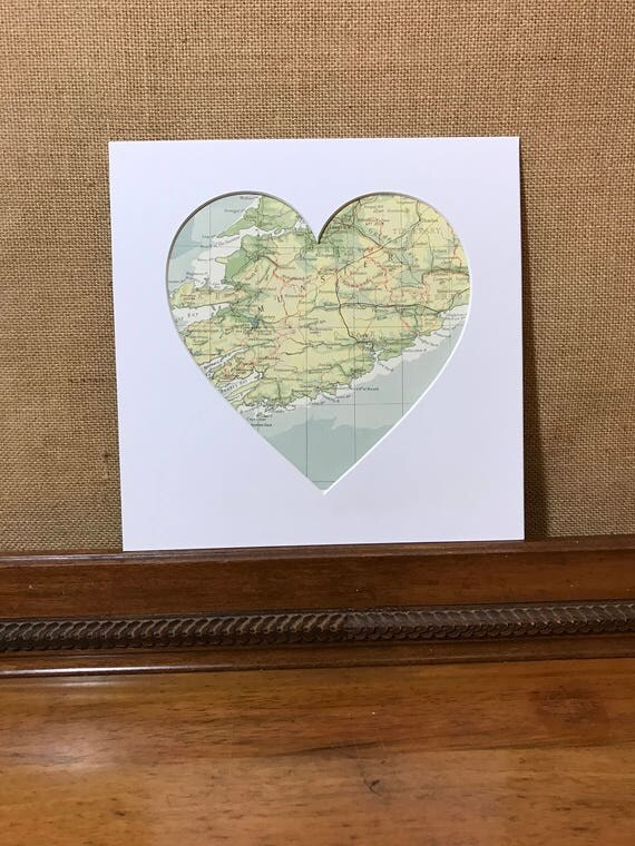 LOVE COUNTY CORK - Heart Mount Vintage Atlas / Mall Wall Art - Country Town City - Vintage Atlas Pages - Custom Made To Order - 9 x 9 inch