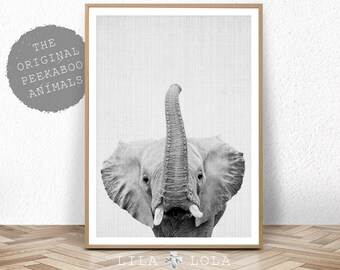 Elephant Print, Baby Nursery Animal Wall Art, Safari Baby Shower Decor, Large Printable Poster, Digital Download, Black and White Elephant