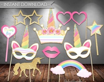 Unicorn Props, Unicorn Photo Booth Props, Unicorn Party Mask, Unicorn Birthday Party Invitation, Pastel Rainbow, Instant Download #677