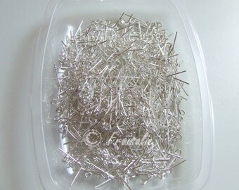 Lot 100 tiges clous 28mm x 0.7 mm tête oeil en métal argenté