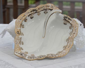 Royal Albert, Nut Dish, Gilded Serving Dish, Divided Serving Dish, White and Gold, Serving Dish, Fine Bone China, Made in England