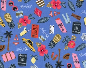 Bon Voyage in Periwinkle, Rifle Paper Co Fabric, Fabric by the Yard, Quilt Fabric, Floral Fabric, Cotton and Steel, Les Fleurs Fabric