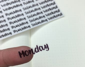 Days of the Week Stickers, Bullet Journal Stickers, Daily Stickers, Transparent Stickers, Clear Sticker
