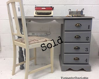 Now Sold....Solid pine childrens desk and chair set hand painted