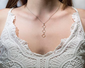 Necklace with rombus pendant, silver rhodium necklace, geometric necklace