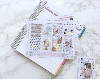 FOIL EC-V Celebrate in Style DELUXE Planner Sticker Kit (6 Sheets) with Free Bonus Box Girl Sticker - For Erin Condren Vertical Life Planne