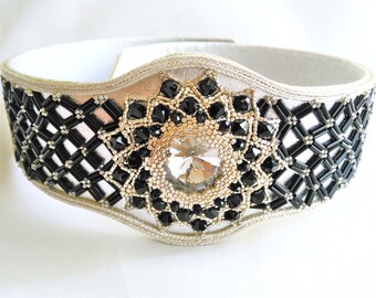 handmade beads black and silver plated belt - Original belt - women belt - strass belt - black belt - women gift - women accessories