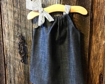 Sale Girls Denim Dress , Girls Rustic Dress - Baby Girl Pillowcase Dress