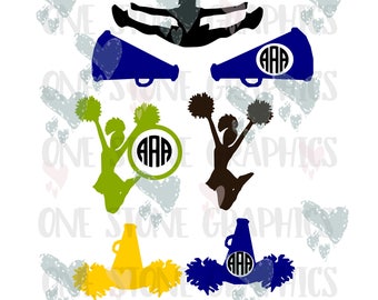 Cheerleader svg,mega phone svg, svg files,cheerleader cut file,monogram svg, monogram cheerleader svg, school spirit svg, pom pom svg,cricut