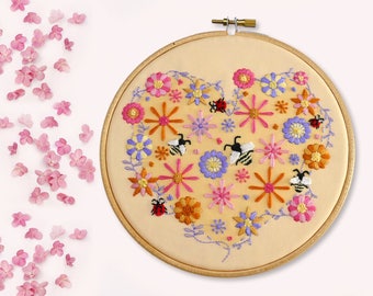 DIY Embroidery Pattern Bees. Flowers Embroidery Designs. Bee Embroidery Kit DIY Hoop Art. Hand Embroidery Pattern. Floral DIY Embroidery Kit