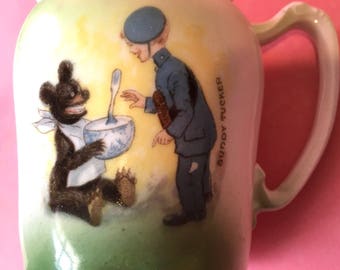 Precious 1905 Era Porcelain Cream Pitcher with "Buddy Tucker and Buster Brown Bear"