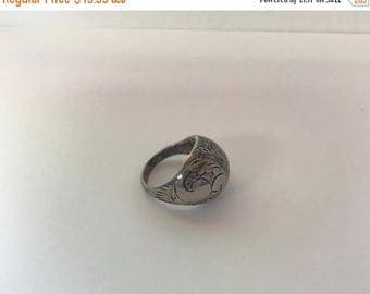 SPOOKTACULAR SAVINGS Vintage Sterling Silver Bulb/ Round top Ring-- Ornate Floral Nature design-- Art Deco-- Native American-- Art Nouveau R