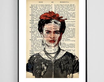 Frida Kahlo Art Upcycled Dictionary Print Frida Kahlo Print Dictionary Page Gift for Her Printable Poster Frida Kahlo Poster Dictionary Art