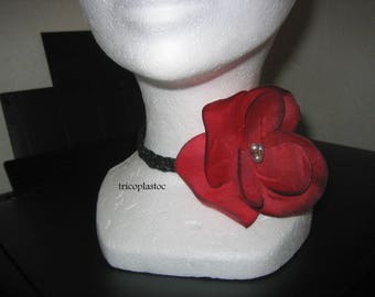 Choker, black, flamenco, french. Cancan, dark red poppy flower