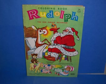 Vintage Rudolph the Red Nosed Reindeer Coloring Book, Vintage Christmas 1960's Book