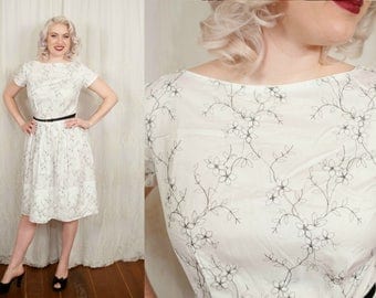 1950s White Cotton Sun Dress - Large