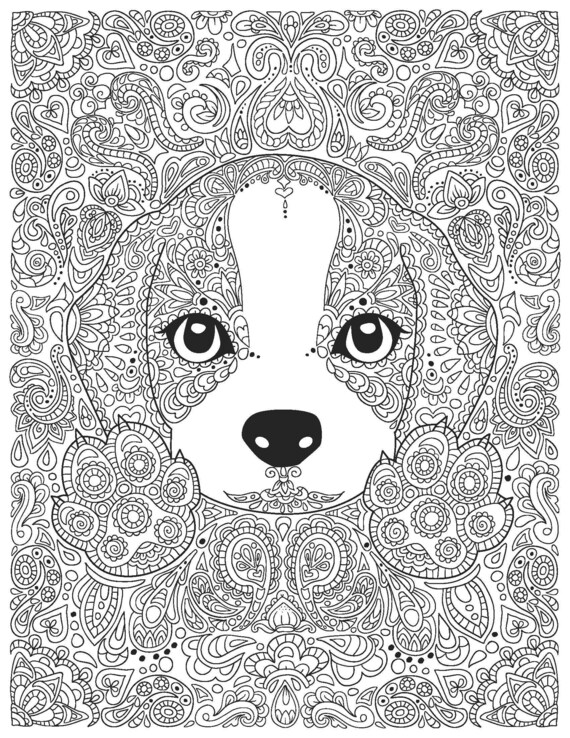 Adult Coloring Page Puppy Dog Instant Digital Download