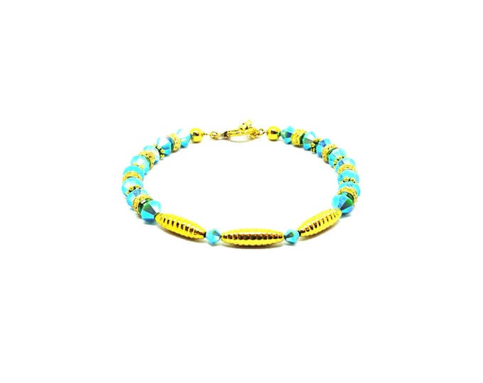 Turquoise Swarovski Crystal Bracelet, Gold Plated Crystal Bracelet, Unique birthday Gift, Gift for Her, Spring Bracelet, Easter Gift