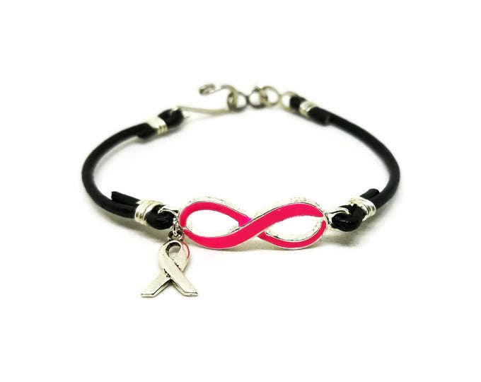 Pink Ribbon Bracelet, Breast Cancer Awareness Bracelet, Pink Ribbon Jewelry, Breast Cancer Jewelry, Hope Awareness, Pink Infinity Bracelet