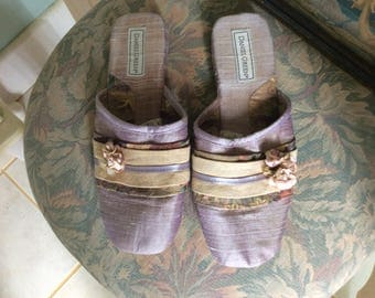 Vintage Daniel Green Slippers, Lavender Silk and Suede, Size 9M