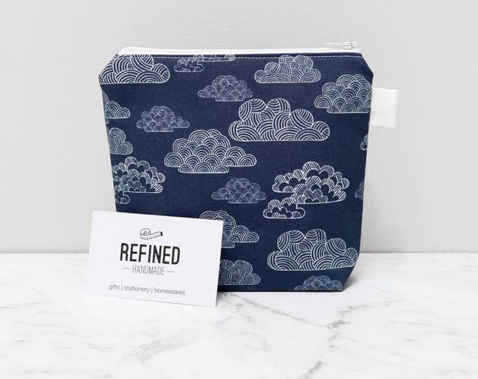 Navy Blue Clouds Makeup Bag - make up bag - toiletry bag - cosmetic bag - cosmetic pouch - zipper pouch