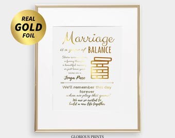 Jenga Wedding Sign for Giant Wood Jenga, Life Size Jenga Instructions Print, Real Gold Foil or Silver Foil Jenga Guestbook Wedding Sign