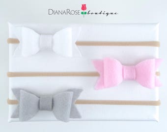 Felt Bow Headband Set Baby Headband Bow Baby Headbands Set Baby Bow Set Nylon Elastic Pink White Nude White Fall Christmas Headband