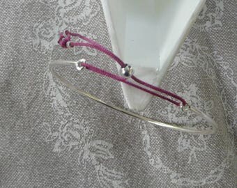 Bracelet half hard Silver "Minimalist" fuschia ring