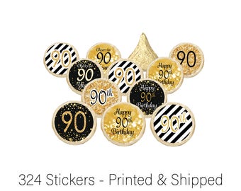 90th Birthday Party Decorations - Gold & Black - Stickers for Hershey Kisses (Set of 324)