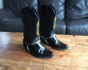 Women's, Western Style, Vintage Black Leather Cowboy Boots (Size 36)