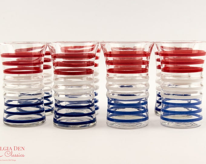 Anchor Hocking Art Deco Tumblers | Red White And Blue Tumblers | 1938-1944 | Betsy Ross Glass Set