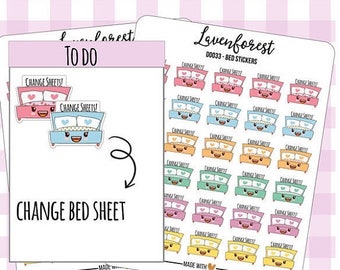 cute bed stickers, bed planner stickers, planner stickers bed, chore stickers, cleanning stickers, change sheet planner stickers, D0033