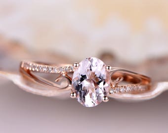 Morganite ring,8x6mm oval cut pink morganite engagement ring,diamond ring,solid 14k rose gold,natural morganite,bridal ring,promise ring