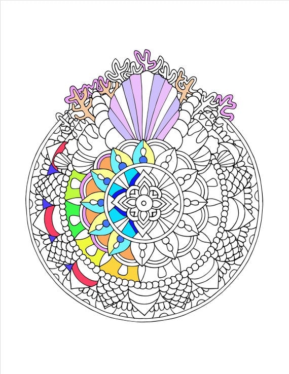 Printable Seashell Mandala Coloring Page
