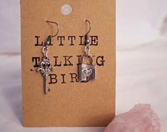 Silver Lock and Key Earrings