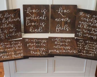 Love Is Patient Love is Kind Rustic Wedding Decor. Dark stained 1 Corinthians 13 Wedding Aisle Signs. Wood Wedding Signs. Wood Wedding Decor