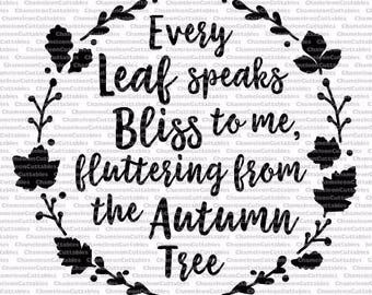every leaf speaks bliss, svg, fall, autumn, thanksgiving, vector, cut, file, wreath, floral, leaves,