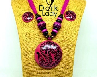 Handmade Terracotta Jewelry Set (Pink & Black combination)