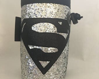 Sparkly Silver and Black Superman Chalk Bag