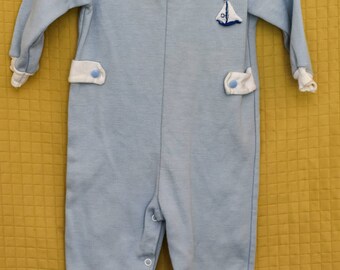 Vintage 1950s TINY WORLD 50s Sailboat blue onesie