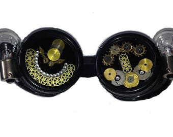 steampunk goggles gears black crazy lights