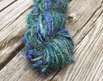 Recycled Sari Silk Yarn Hank - Forest Greens and Blues - Multicolor