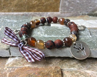 Oktoberfest bracelet of Jasper agate Munich deer acorns heart Oktoberfest Dirndl