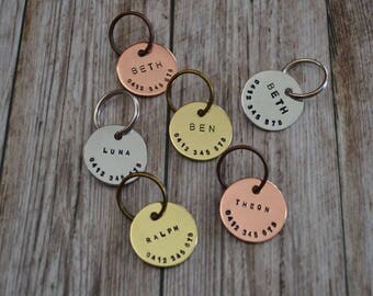 Hand Stamped Cat ID Tag - 25mm // Copper // Brass // Aluminium // Custom Made // Cat Tag // Cat Accessory // Pet Gift // Handmade Tag //