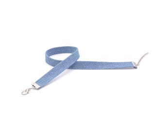 Choker necklace collar of jeans light blue silver