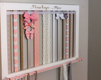 Hair Bow Holder, Hair Bow Organizer,girl baby shower gift, girl nursery decor, toddler girl gift, girls room decor, headband holder pink