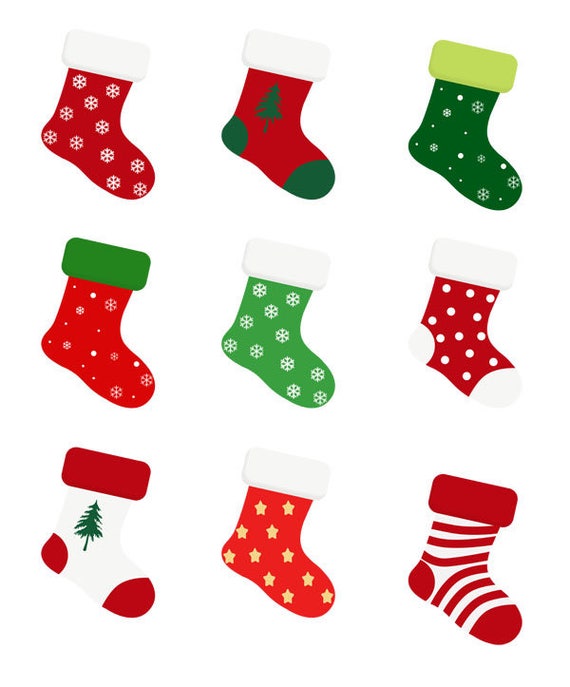 Christmas Socks Set colorful Stockings Clip Art Knitted