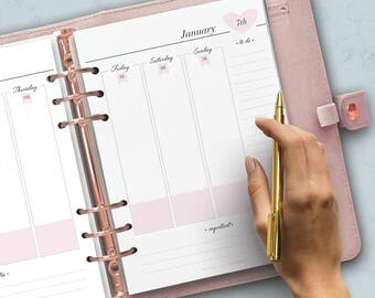PRINTED Dated Weekly Planner, WO2P Planner, 2017 2018 Printed Inserts, Week on two pages, Vertical week, Kikki K Large, Filofax A5 inserts