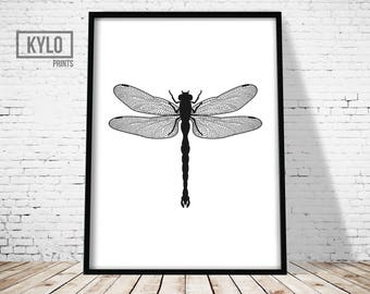 Dragonfly Print, Insect Art, Minimalist Design, Black White, Wall Decor, Dragonfly Poster, Dragonfly Illustration, Dragonfly Art, Modern Art